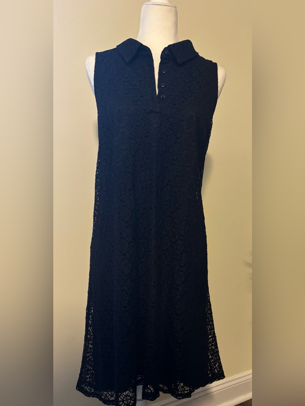 Dana Buchman Black Lace Sleeveless Collared Dress Size 14 Lined